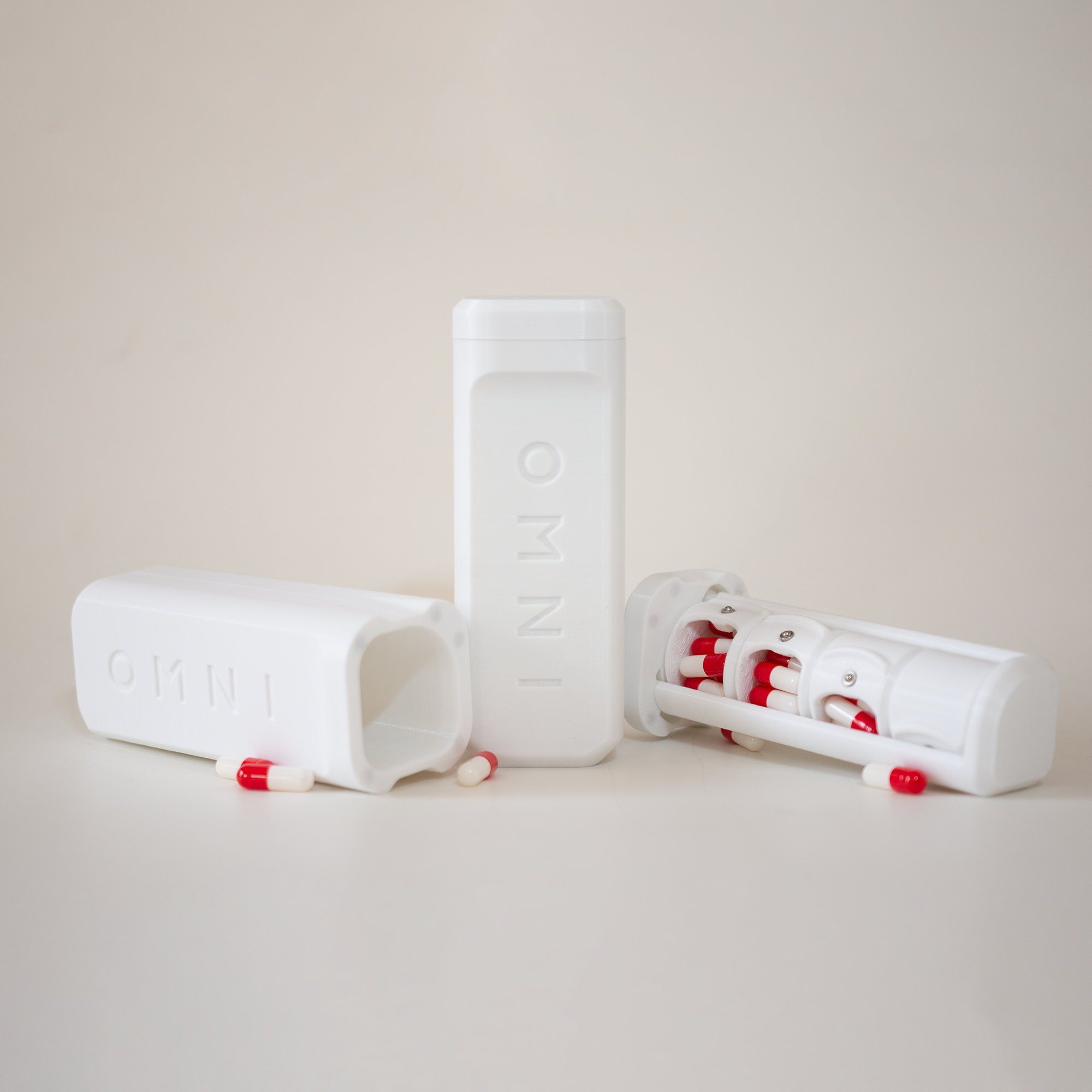 OMNI 3D PRINT Porta Comprimidos e Cápsulas, Organizador de Medicamentos Portátil - Branco