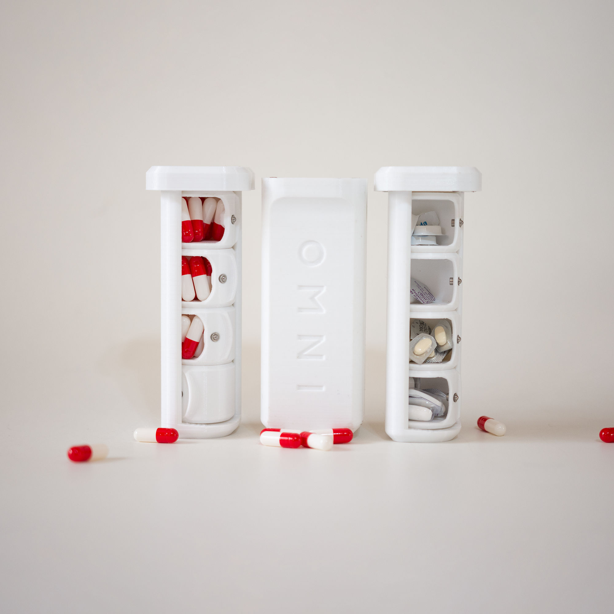 OMNI 3D PRINT Porta Comprimidos e Cápsulas, Organizador de Medicamentos Portátil - Branco