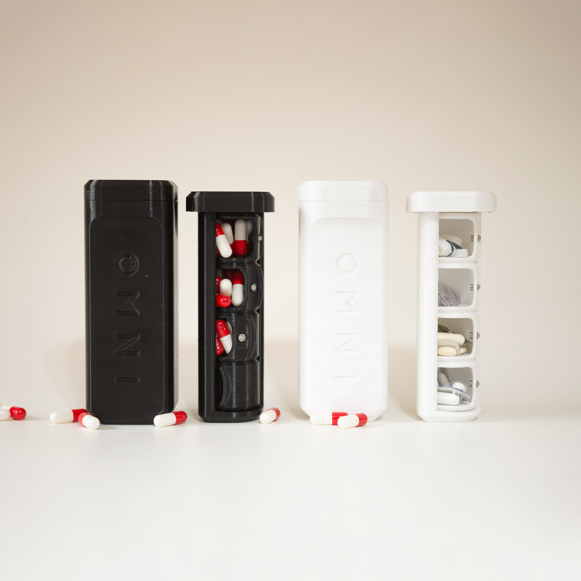 OMNI 3D PRINT Porta Comprimidos e Cápsulas, Organizador de Medicamentos Portátil - Branco