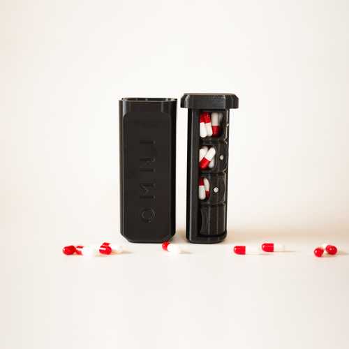 OMNI 3D PRINT Porta Comprimidos e Cápsulas, Organizador de Medicamentos Portátil - Preto